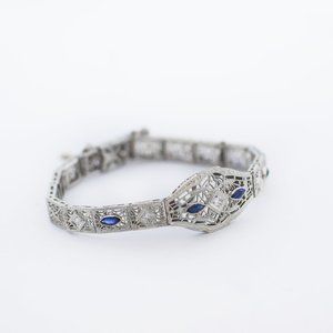 Vintage Art Deco 14K Gold Sapphire Diamond Bracelet